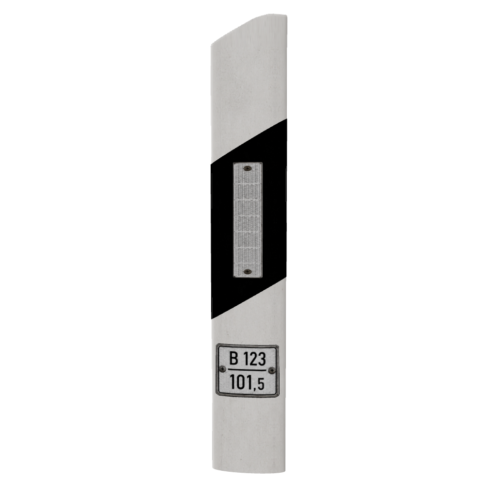 Leitpfosten mit Streckenkennzeichnung B 123 / 101,5 – weiße Reflektoren – sauber